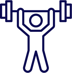 Outline of a person lifting a barbell on a white background